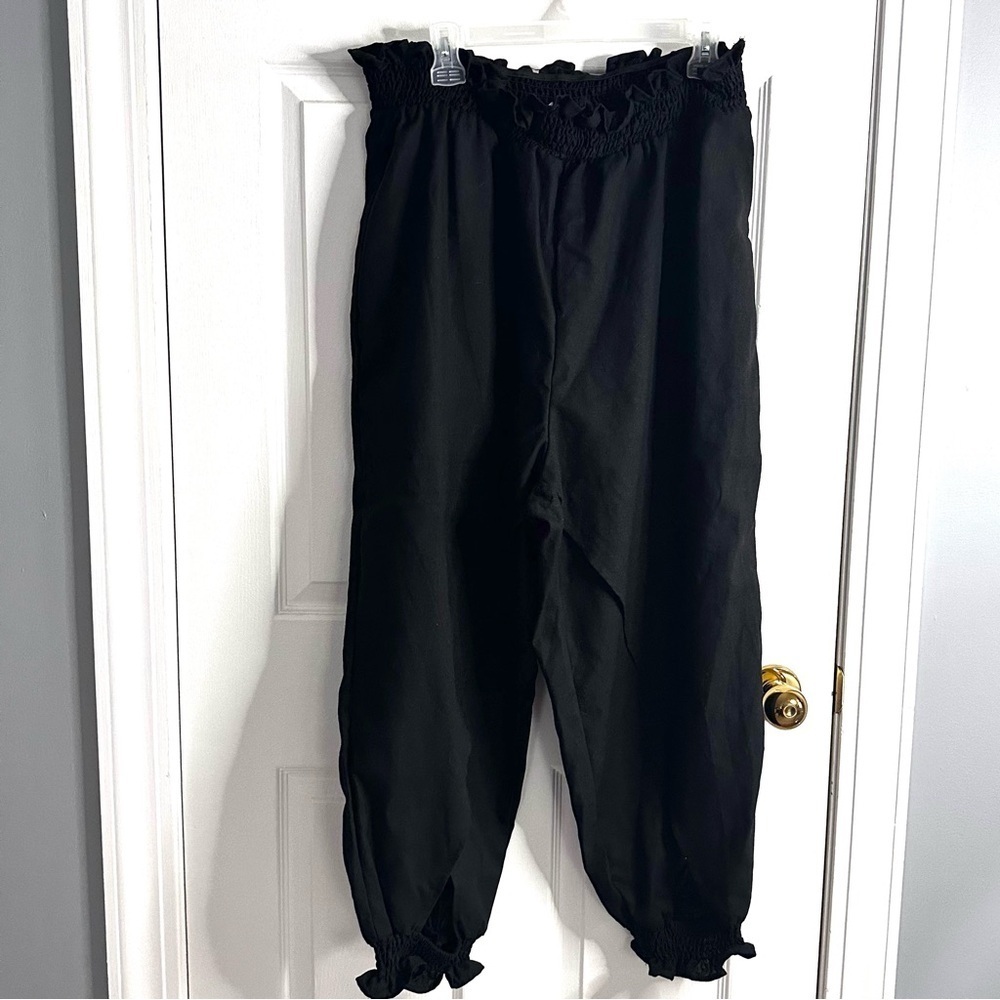 SHEIN Linen Blend Black Pantaloon Elastic Waist and Bottoms Eye Hole Detail 3XL